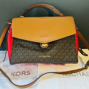 MK Logo Fall Red Camel and Black Shoulder Bag